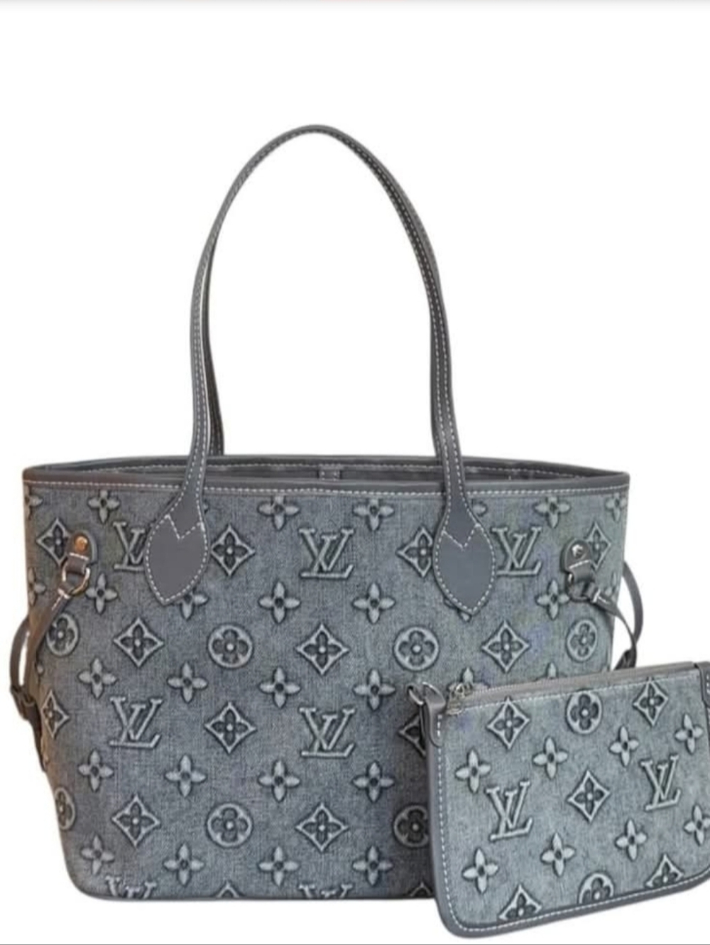 Cotton Denim Deluxe Embross Monogram Travel Everywear Tote Bag - Picture 14 of 16